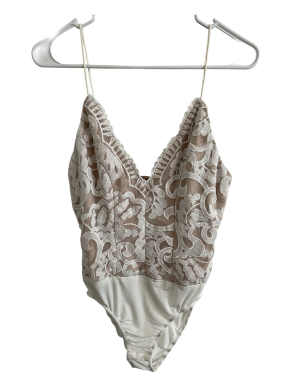 Hello Molly Lace Bodysuit White Nude Sheer Floral Size Small Sexy Date Night